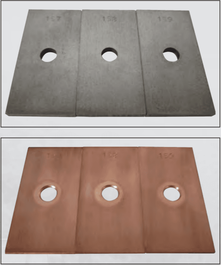 In independent, industry-standard testing, cast iron and copper plates protected by AMSOIL show virtually no signs of corrosion. Based on the ASTM D2570 Corrosion Test.